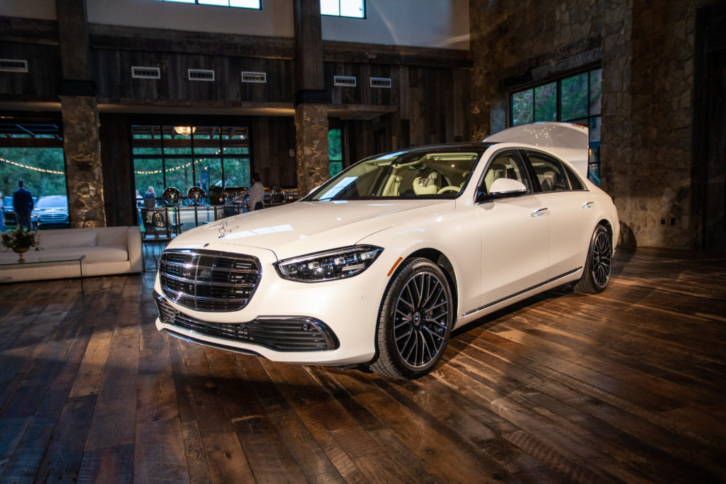 S-Class Sedan clad in Diamond White on display at the launch party. Photos by Ashley Gongora.