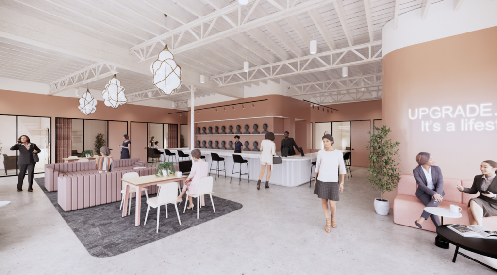 A rendering of the Upscale salon on Alameda that opens at 9 am on Tuesday.