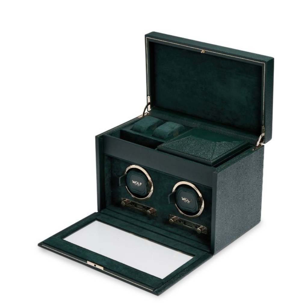 Wolf Designs Sophisticated Green British Racing Double Watch Winder.