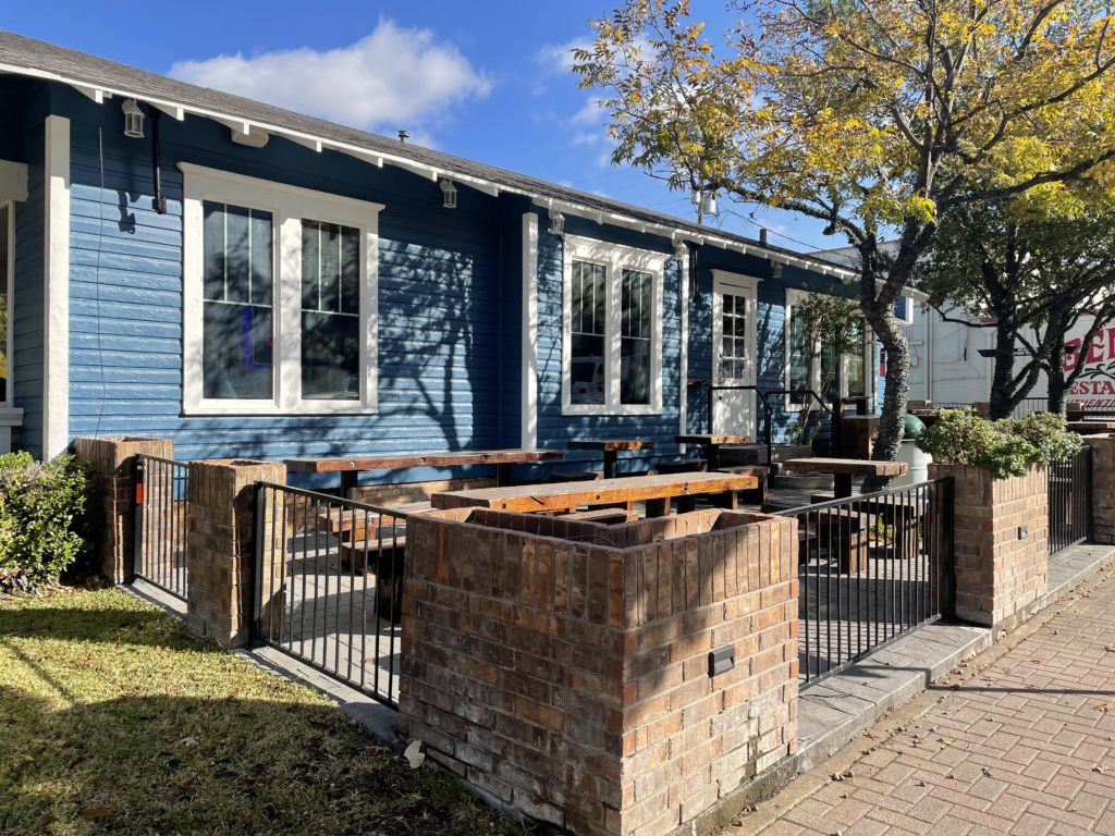 The Radler, now painted marine blue, with its shady outdoor biergarten.