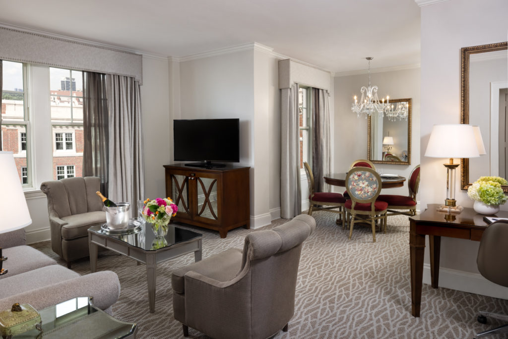Guest suites are spacious and include a separate living room and bedroom, as well as kitchen area.