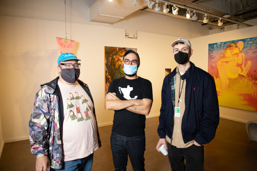 Zeke Williams, Francisco Moreno, and a guest at the Dallas Art Fair Preview 2021. (Photo by Exploredinary)