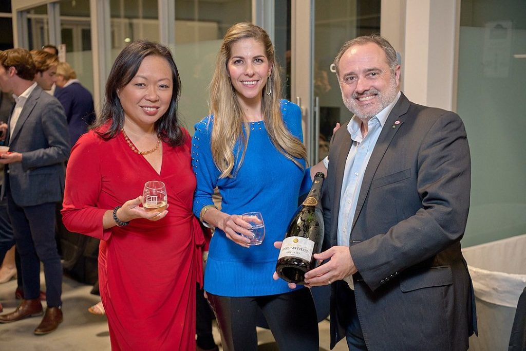 Miya Shay, Harmony Jurkash, Jean-Francois Bonnete at the French-American Chamber of Commerce Texas annual French Festival at The Cannon West. (Photo by Charlie Horse Photography)