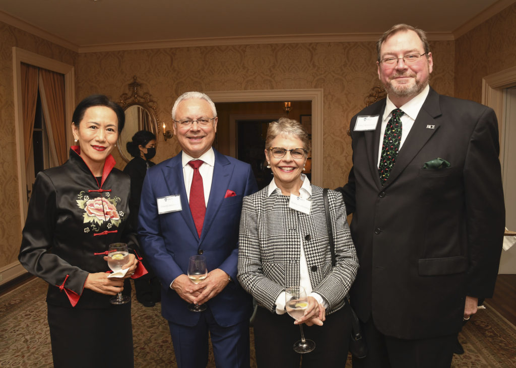 Y. Ping Sun, David Medina, Blanca Medina, Greg Marshall at the Mayor's Hispanic Advisory Board annual holiday reception. (Photo by Vicky Pink)