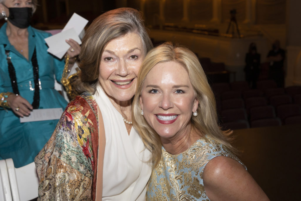 Lou Martin and Michelle Marlow at the Texas Ballet Theater Caren Koslow Fashion Show and Luncheon at Bass Hall in Fort Worth, Texas on December 9, 2021. (Photo by/Sharon Ellman)