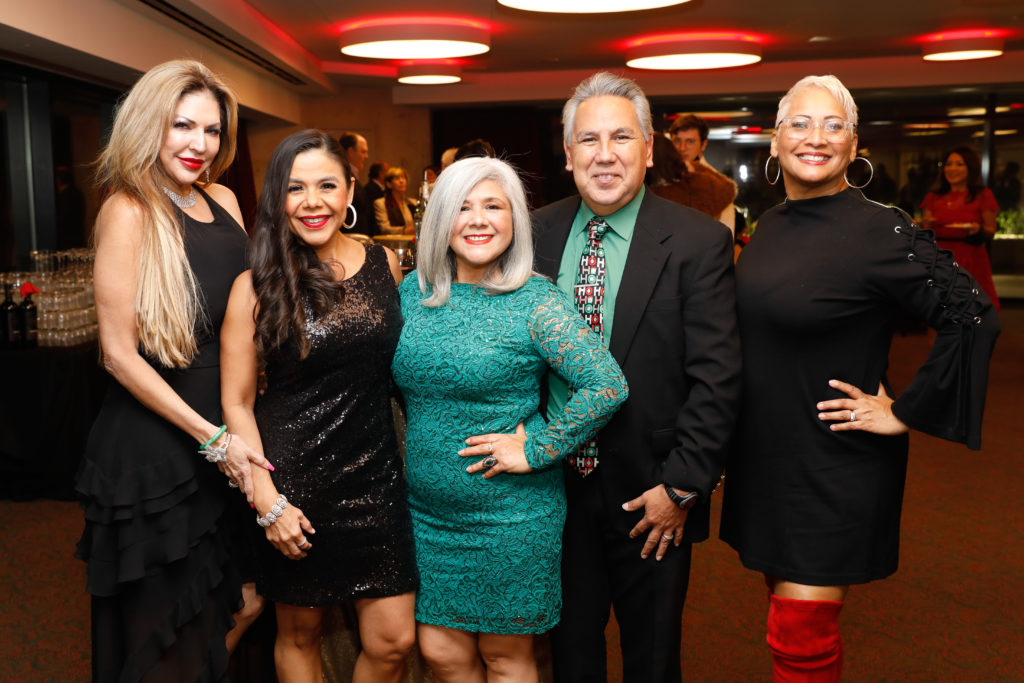 Ruthie Siska, Blanca Beltran, Maria Lira, Dr. Sergio Lira, Ivette Mayo at the Alley Theatre 'Deck the Trees' evening (Photo by Priscilla Dickson)