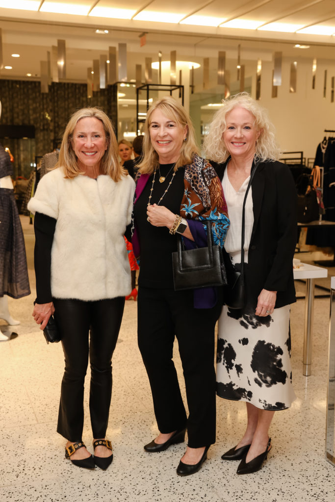 Amanda Hellman, ANG co-chair Nancy Abendshein and Mary Collins Raun at the Contemporary Arts Museum Houston's Another Great Night preview.