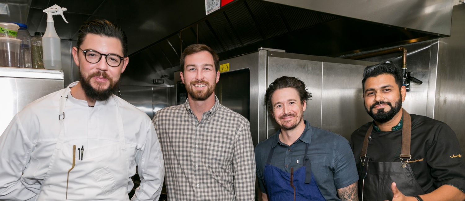 Urban Harvest Sunday Supper chefs in the kitchen at Guard and Grace Joseph Geiskopf, Austin Waiter, Travis McShane and Mayank Istwal (Photo by Emily Jaschke)