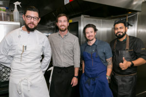Urban Harvest Sunday Supper chefs in the kitchen at Guard and Grace Joseph Geiskopf, Austin Waiter, Travis McShane and Mayank Istwal (Photo by Emily Jaschke)