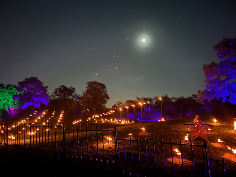 A full moon illuminates the poignant "Fire Garden." (Photo by CDA)