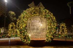 Lights – Giant Wreath installed at Main Street Garden. Photo by Thomas Garza Photography.