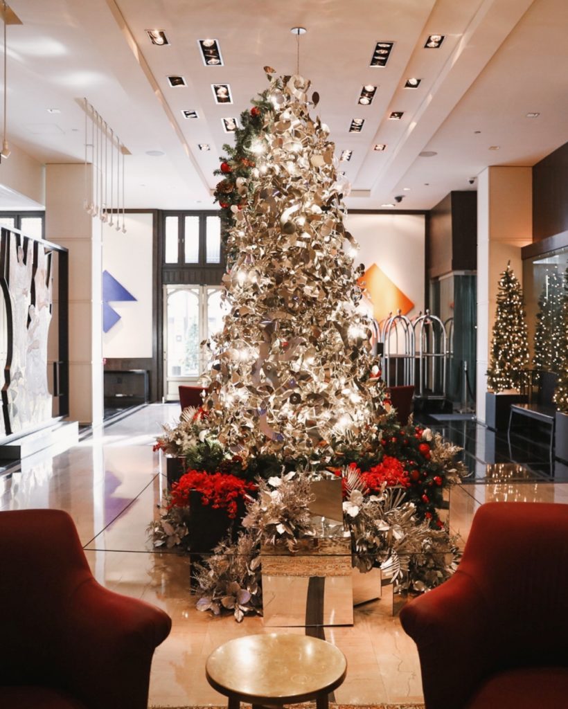 The Joule Hotel's metal tree installed in the lobby.