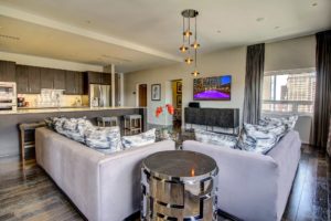 Residences Penthouse Living and Kitchen at the Statler Hotel