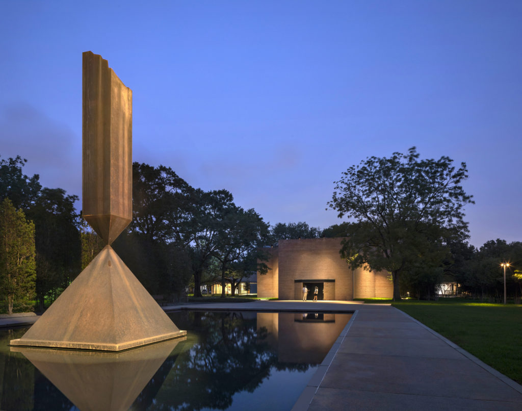 The landmark modernist Rothko Chapel restoration earned New York-based ARO a Preservation Houston 2022 Good Brick Award. Foreground: Barnett Newman's "Broken Obelisk," dedicated to The Reverend Dr. Martin Luther King Jr. (Photo by Elizabeth Felicella)