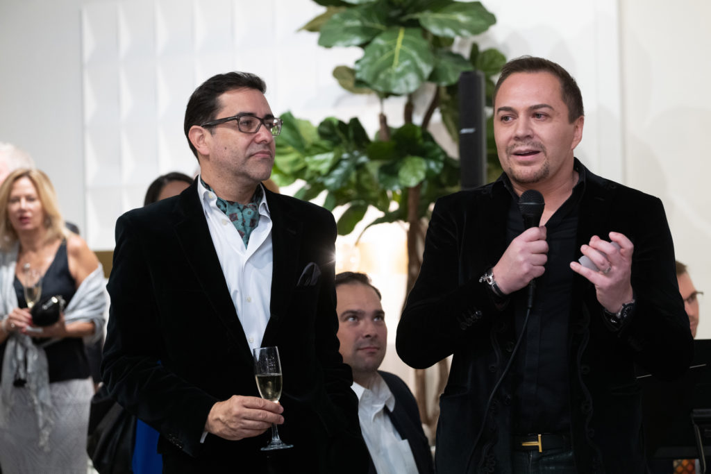 Hosts Marcelo Saenz & Adrian Duenas  at the Houston Symphony Young Associates Council holiday party at BeDESIGN.  (Photo by Daniel Ortiz)