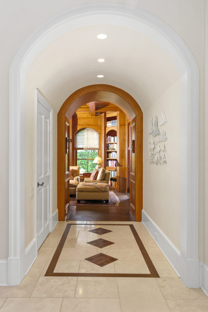 Peering into the opulent library on 1039 Kirby Drive. 