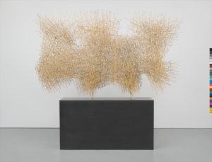 Harry Bertoia’s lacy abstract constellation of metal, “Untitled,” circa 1960, defies the properties of its material. (Collection Whitney Museum of American Art)