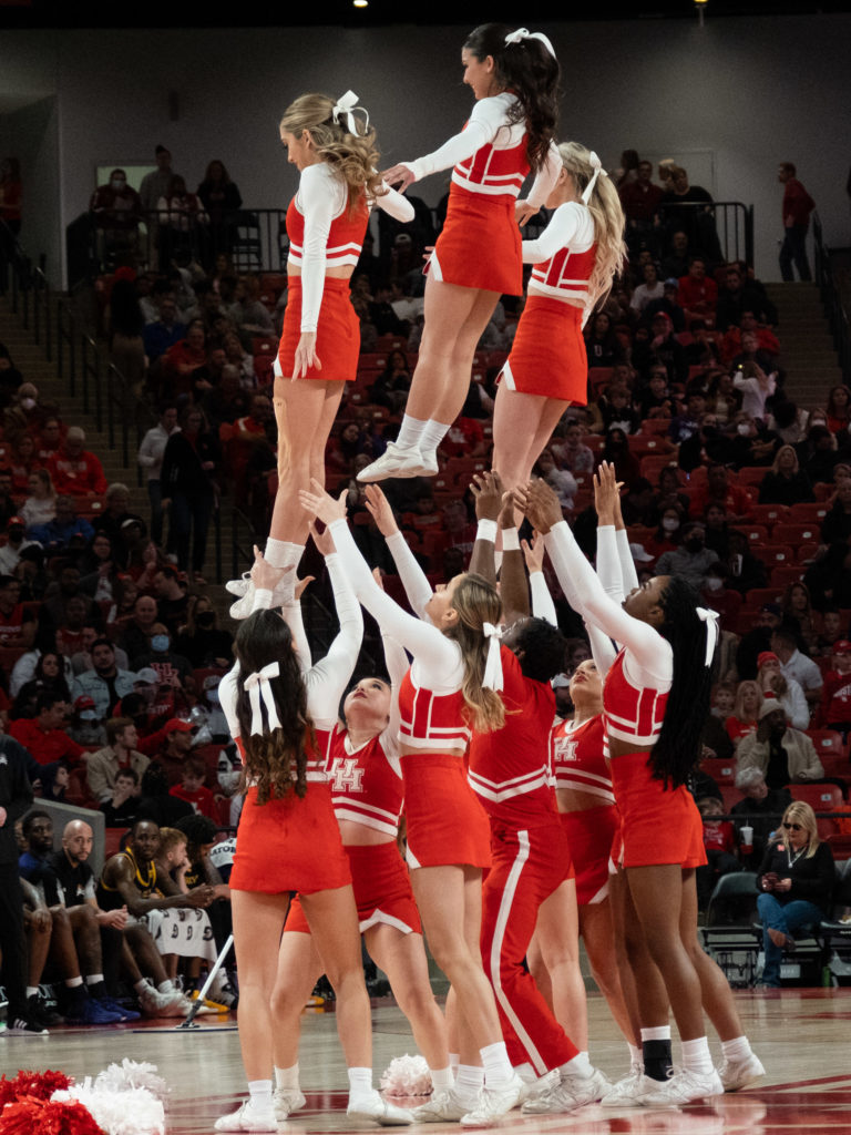 University of Houston's cheerleaders add plenty to the Fertitta Center atmosphere. (Photo by F. Carter Smith)