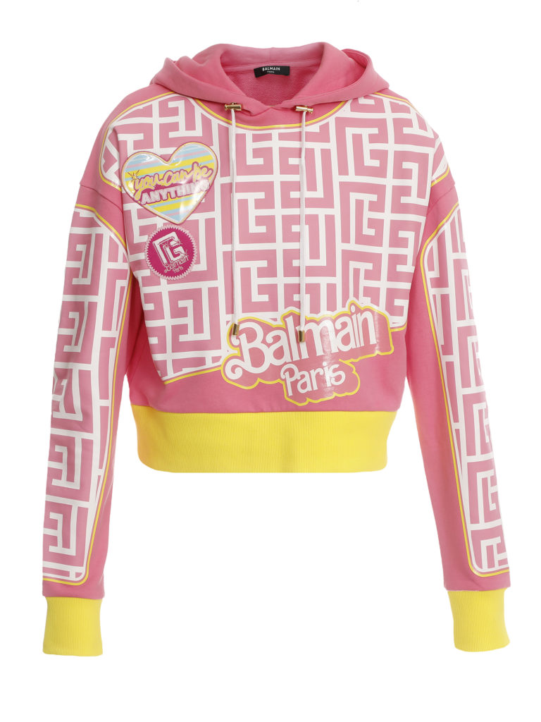 Cropped All Over Printed Monogram Hoodie​ (NM Exclusive), $1,550, available at the Neiman Marcus NorthPark Center Balmain x Barbie Pop Up