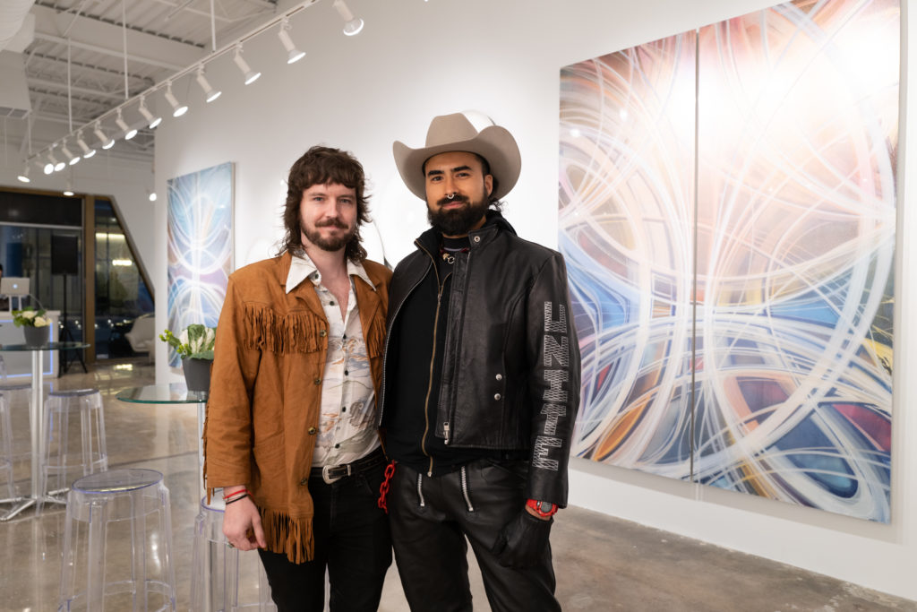 Daniel Renfrow, Richard Ramirez at the opening of artist Christopher Martin's gallery in the Upper Kirby District's Gallery Row in Houston. (Photo by Daniel Ortiz)