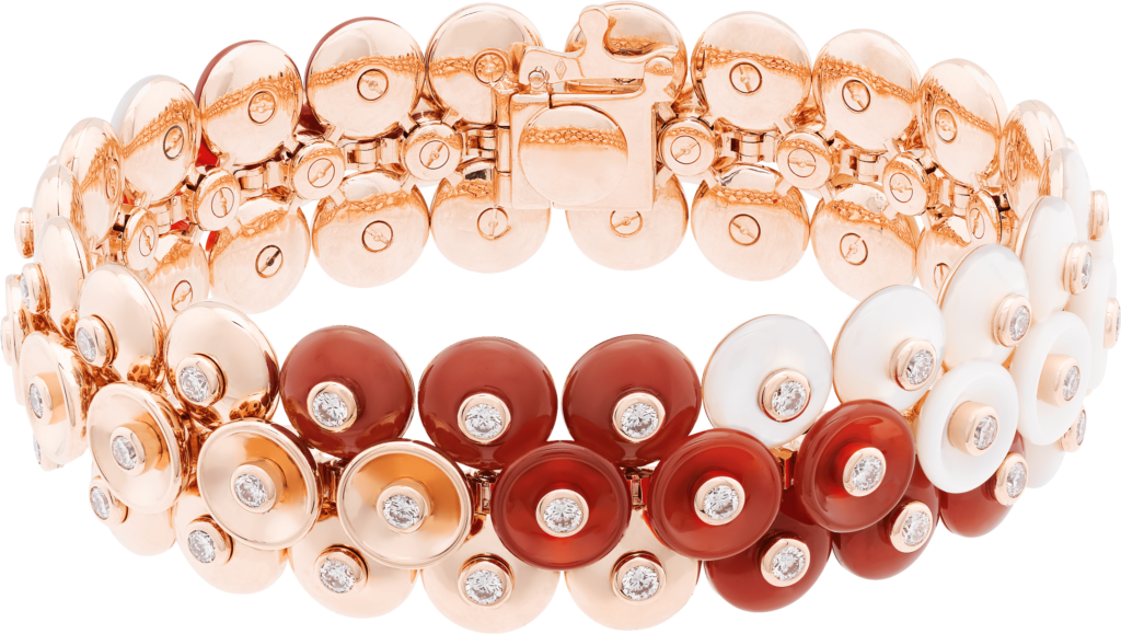 Van Cleef & Arpels Bouton d’or bracelet featuring diamonds, carnelian and white mother-of-pearl set in 18K rose gold, $44,440