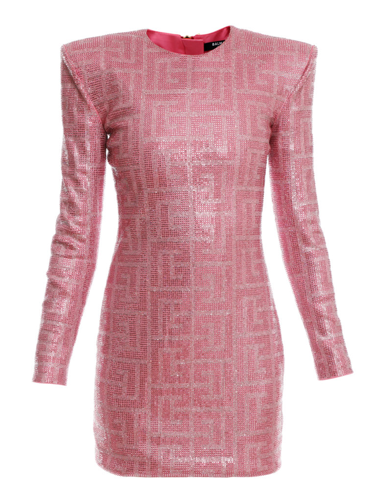 LS All Over Strassed Maxi Monogram Dress (NM Exclusive), $8,495, available at the Neiman Marcus NorthPark Center Balmain x Barbie Pop Up