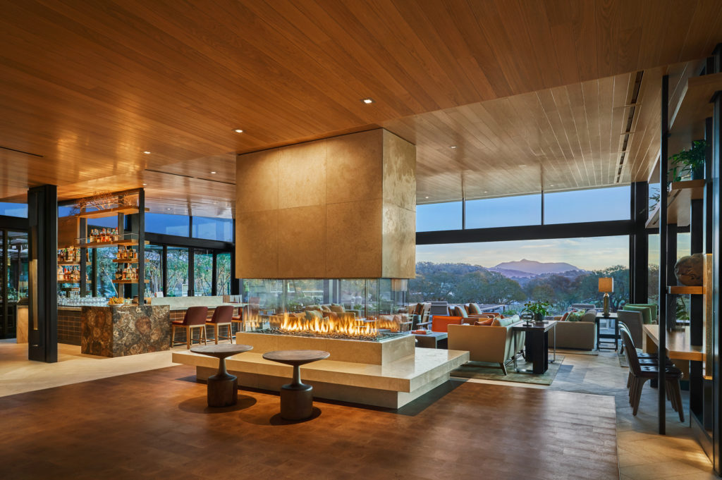 The Montage Healdsburg lobby plays host to the view filled Scout Field Bar (Photo by Christian Horan)