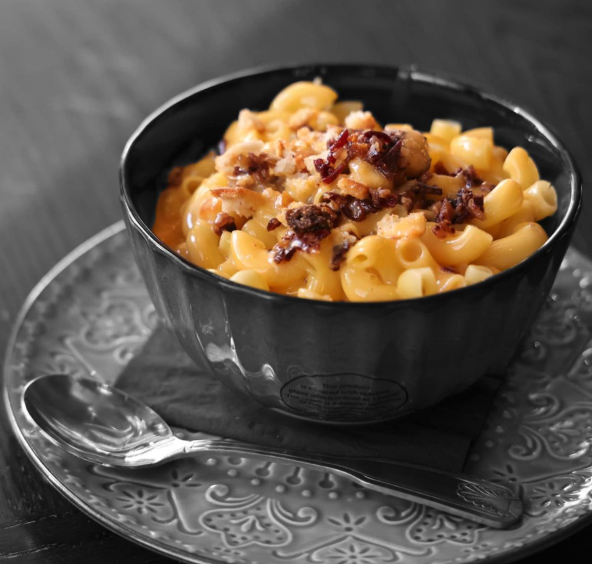 Chet's Truffle Mac n Cheese is topped with beef bacon. (Courtesy)