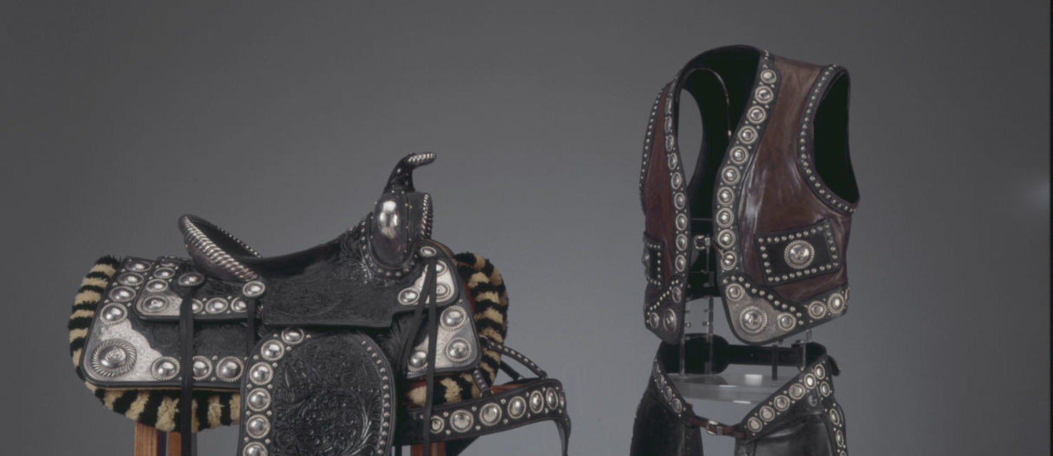 Sid Richardson – Edward H Bohlin Company, Parade Saddle and Outfit, 1947 Saddle – Leather, sterling silver, stainless steel, mohair, wool fleece, wood Vest and Chaps – Leather, sterling silver