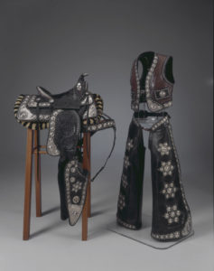 Sid Richardson – Edward H Bohlin Company, Parade Saddle and Outfit, 1947 Saddle – Leather, sterling silver, stainless steel, mohair, wool fleece, wood Vest and Chaps – Leather, sterling silver