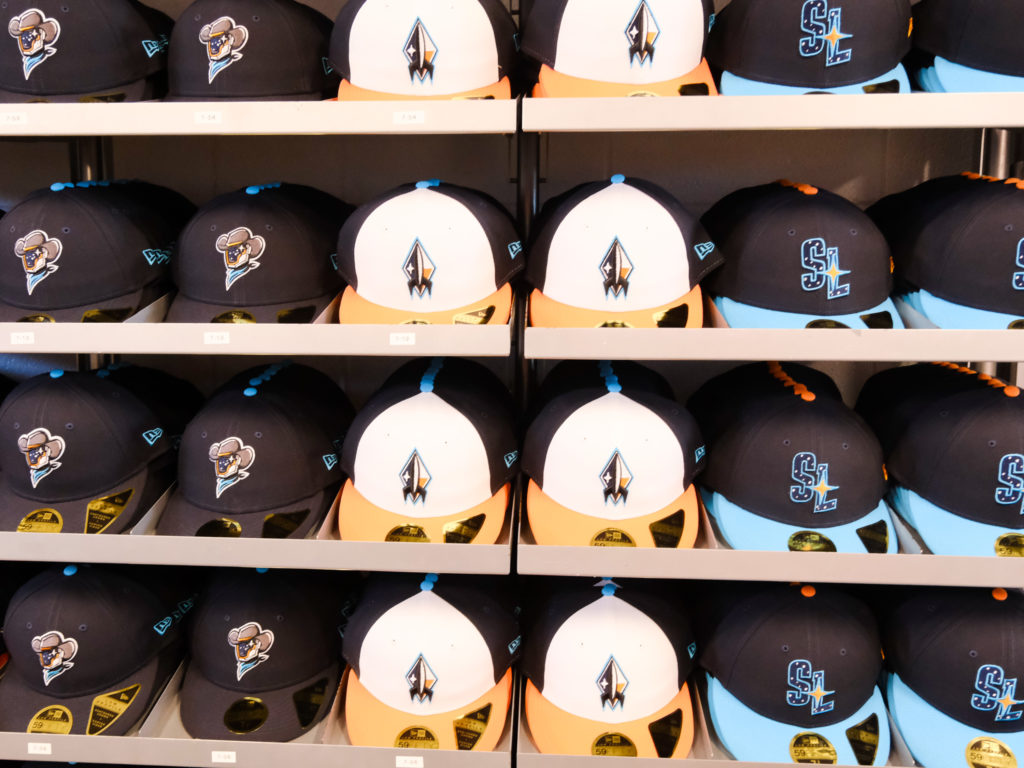 Merchandise is king in the minor leagues — and Sugar Land Space Cowboys stuff is a hot ticket. (Photo by F. Carter Smith)