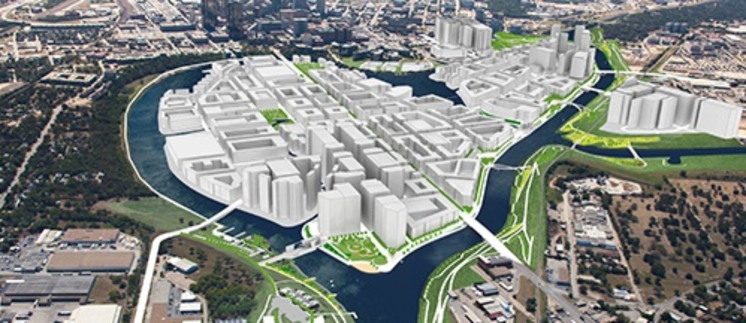 The vision of future development after the island known as Central City, is created by the bypass channel in the Trinity River plan.