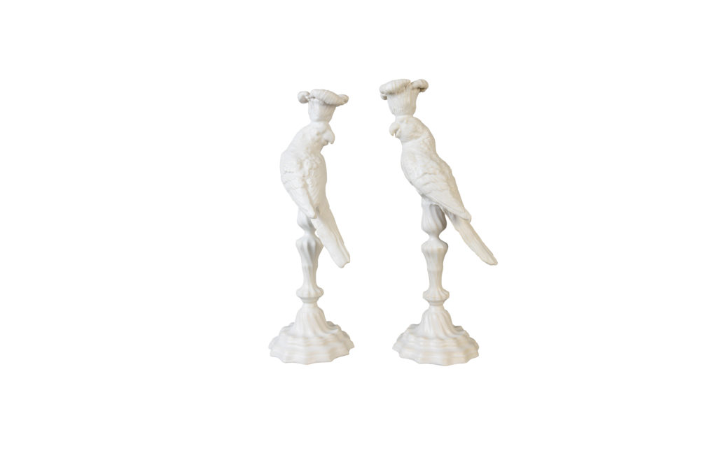 Casa Branca parrot candleholders at The Conservatory on Two pop-up, which runs through March 18