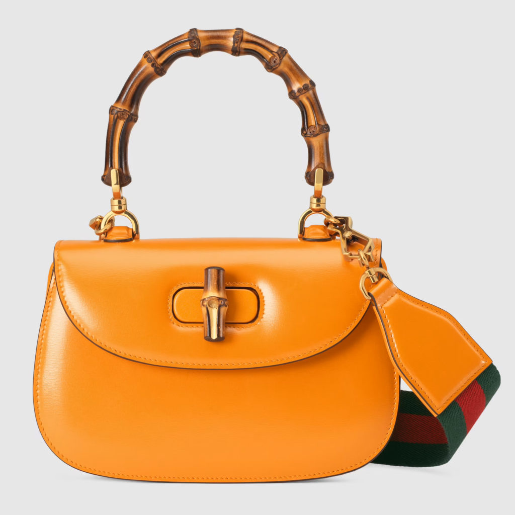 Gucci's Bamboo 1947 handbag is a slightly updated version of the iconic bag in various colors and executions dating from post World War II.