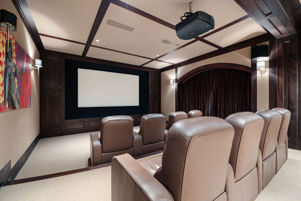 The movie theater in the 1722 River Oaks Boulevard home of Frances and Tony Buzbee. (Photo by Courtesy of Josh Gremillion for Douglas Elliman)