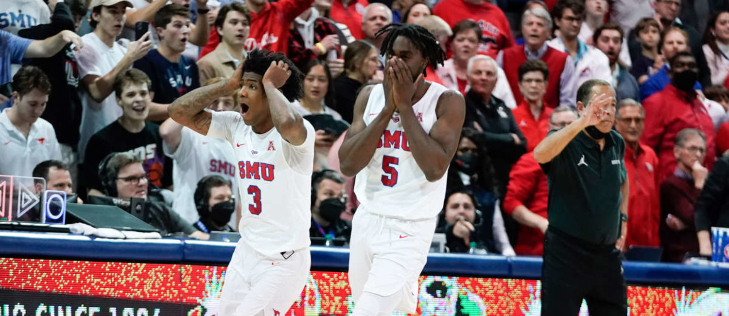 SMU star guard Kendrick Davis and Emmanuel Bandoumel almost couldn’t believe the win over No. 6 Houston.