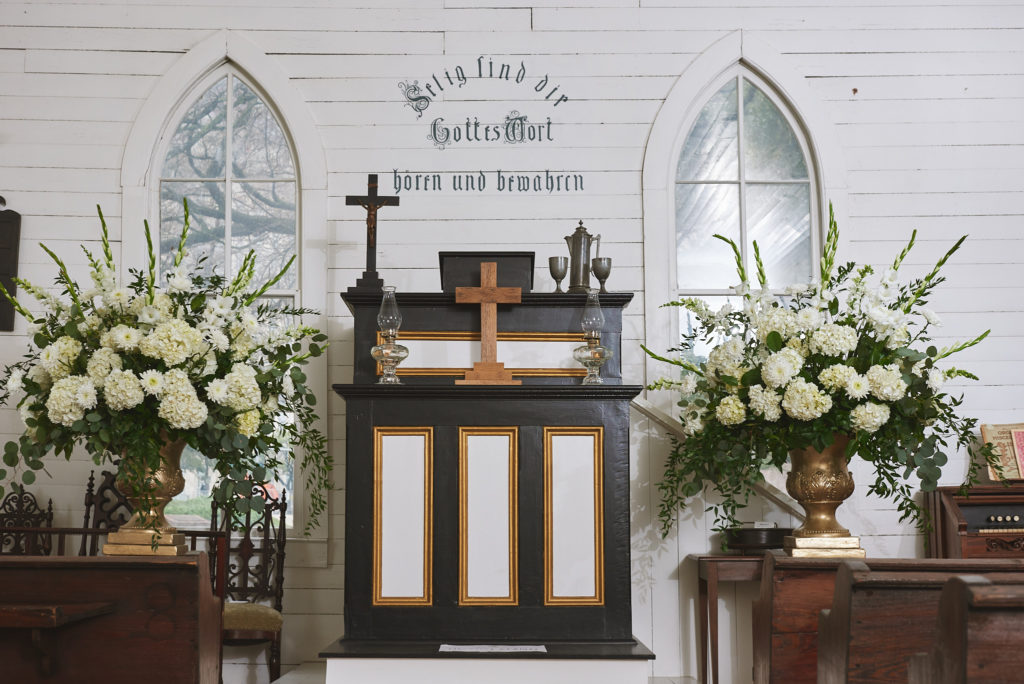 The St. John Church decked out in wedding finery. The church was built by German and Swiss immigrant farmers in 1891, and saved by The Heritage Society in 1968.