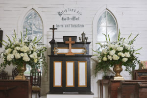 The St. John Church decked out in wedding finery. The church was built by German and Swiss immigrant farmers in 1891, and saved by The Heritage Society in 1968.