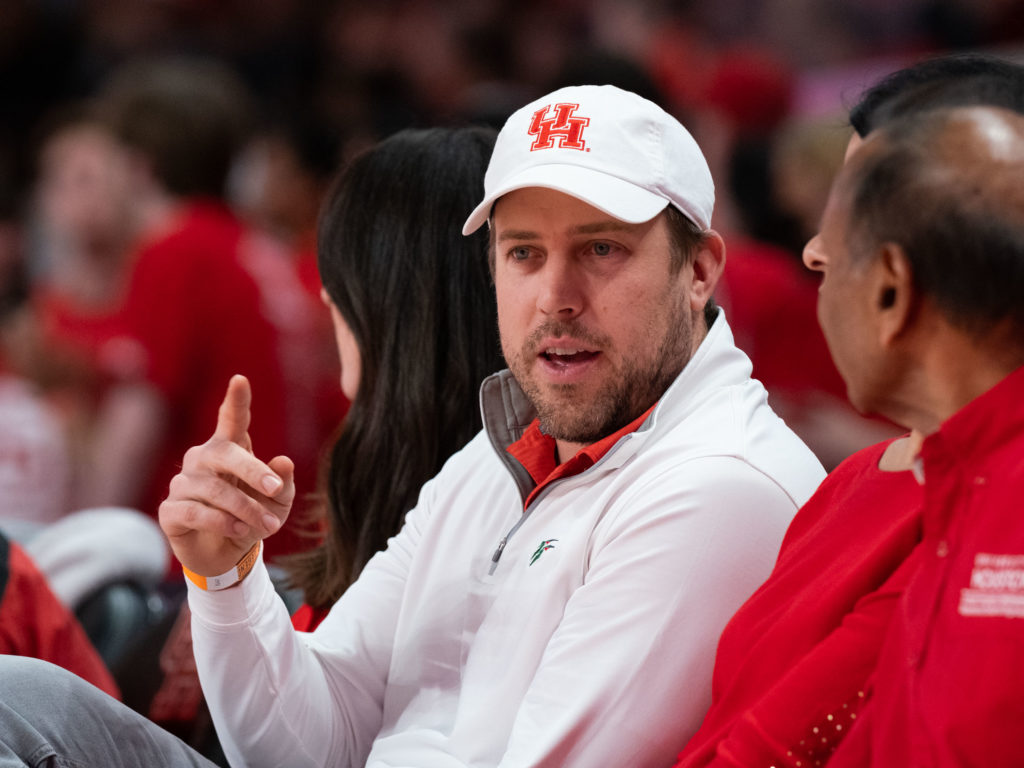 Record breaking Houston quarterback Case Keenum turned out to watch Kelvin Sampson's program notch another win. (Photo by F. Carter Smith)