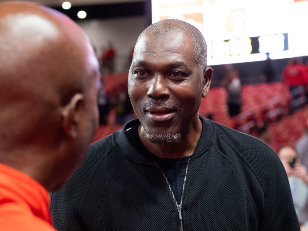 Hakeem Olajuwon attended a UH basketball game for the second time this season, adding to a star-studded night at the Fertitta Center. (Photo by F. Carter Smith)