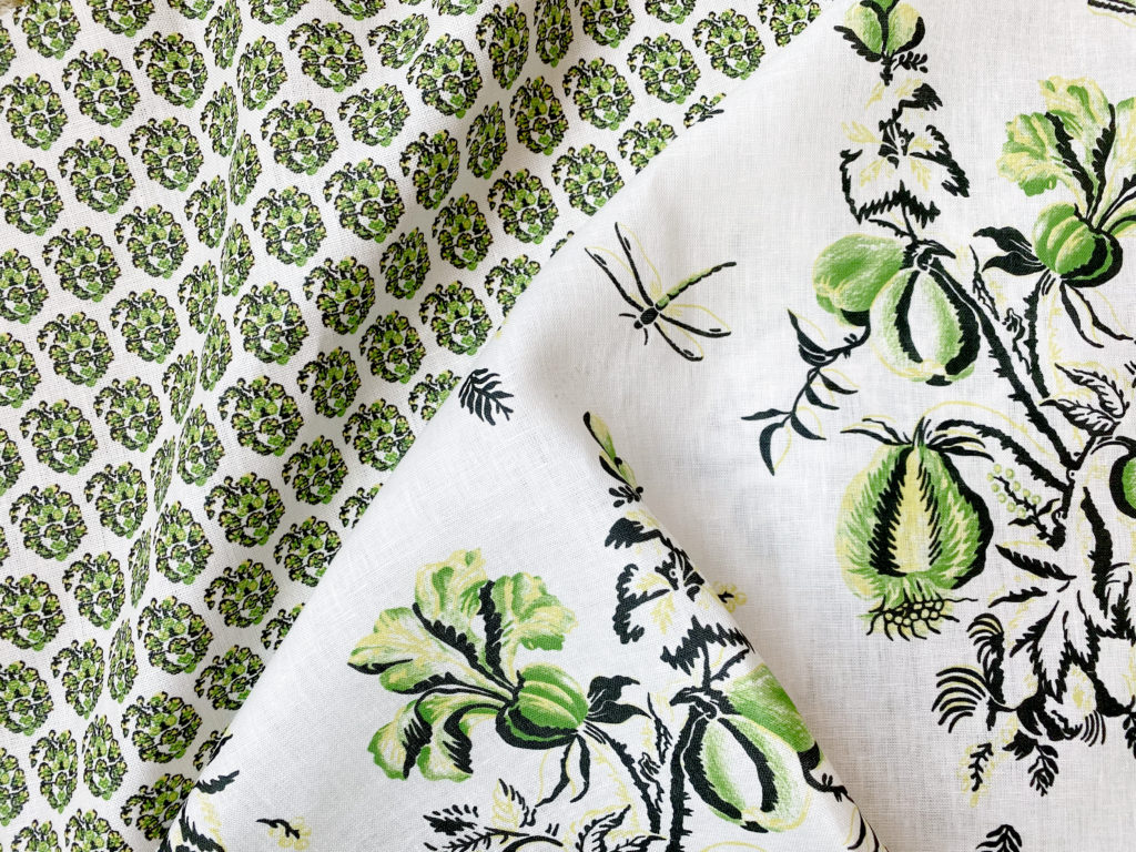 Casa Branca's Jodphur, at left, and Nantes Nero fabrics at The Conservatory on Two pop-up, which runs through March 18, and to the trade at James showroom