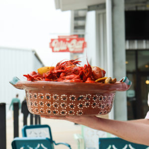 It’s crawfish season and the spanking new Wild Oats in the Houston Farmer’s Market is boiling them up for the Sunday buffet.