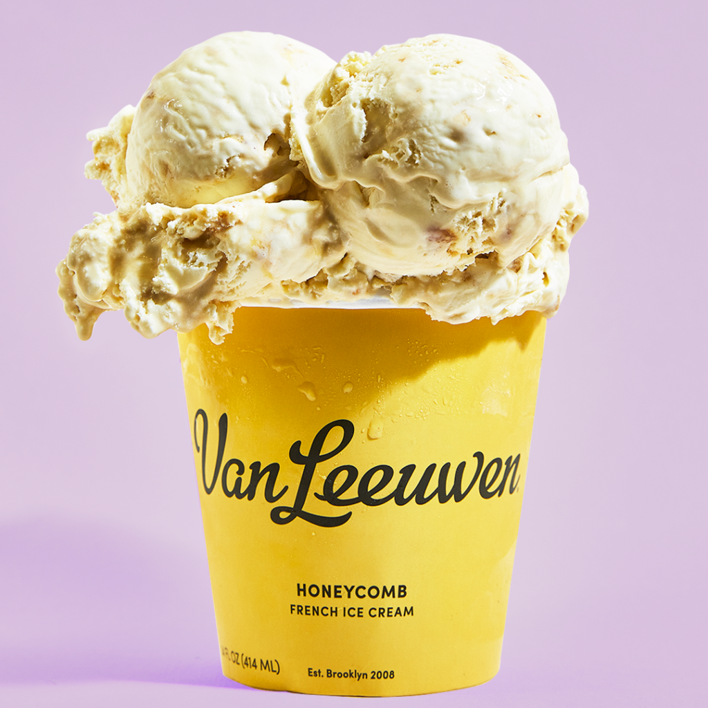 One of their most popular flavors, honeycomb ice cream is actually made with caramel candy. Photo courtesy of Van Leeuwen.
