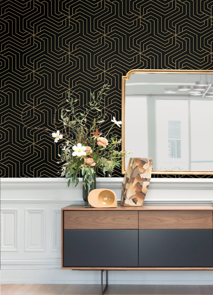 Rachel Zoe's Ramsey Geometric for WallPops wallpapers.