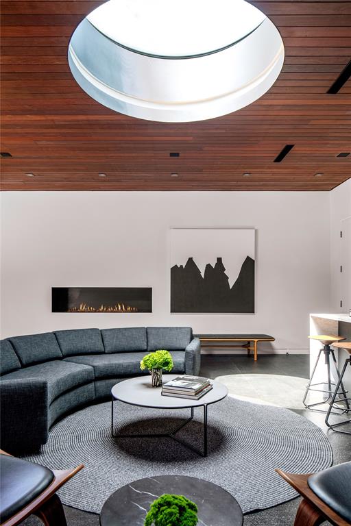 A striking skylight scene in one of the Preston Hollow home's numerous living areas. 