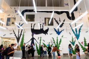 Gerardo Rosales’s Moody Project Wall work, “Displaced Mundo,” Fall 2021. (Photo by Gazi Fuad)