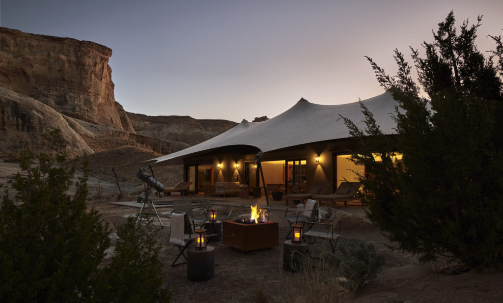 Each Camp Sarika pavilion, complete with private fit pit, and plunge pool lends to a secluded stay for ultimate respite. (Photo courtesy of Amangiri)