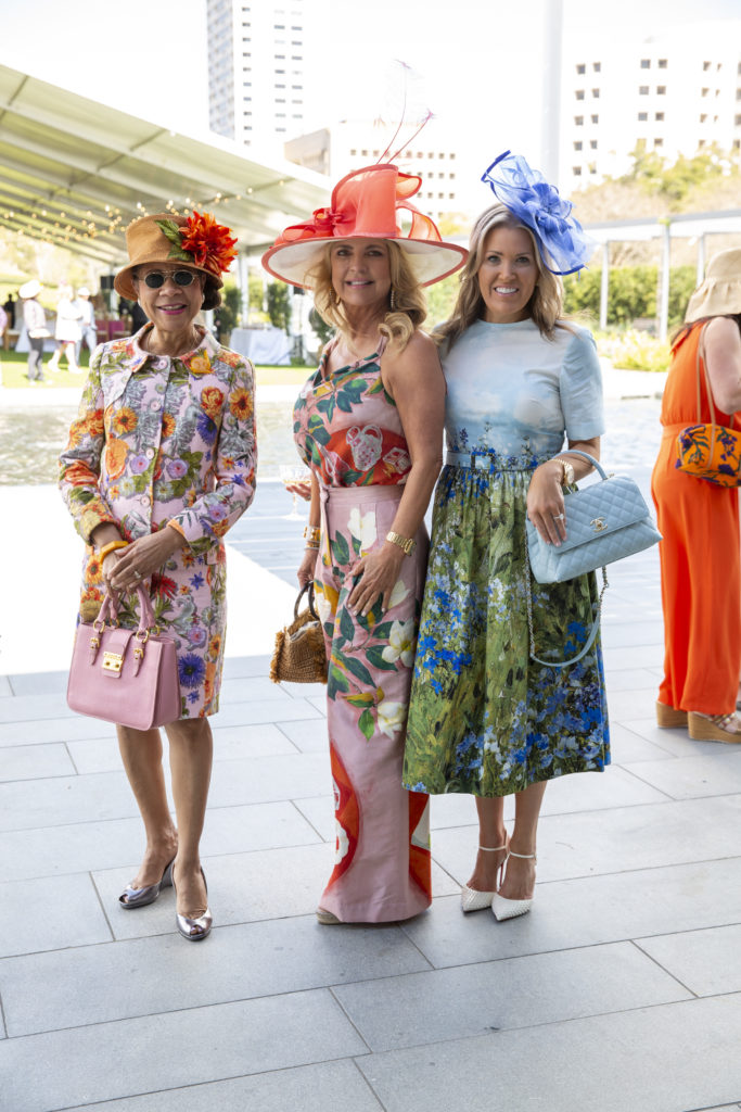 Merele Yarborough, Melissa Juneau, Amanda Buffone at Hermann Park Conservancy's Hats in the Park Luncheon (Photo by Jenny Antill)