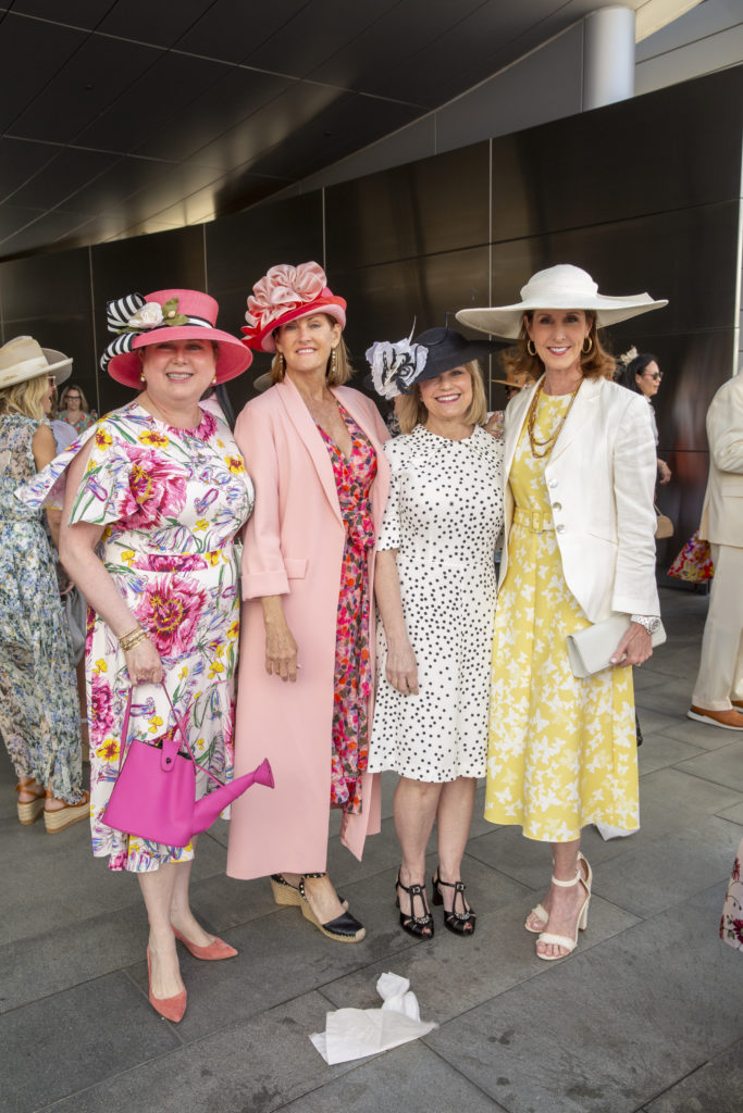 Shawn Stephens, Stephanie K. Tsuru, Kelley Lubanko, Phoebe Tudor at Hermann Park Conservancy's Hats in the Park luncheon (Photo by Jenny Antill)