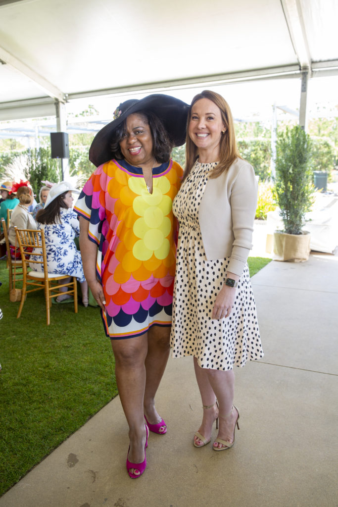 Paula Harris, Katherine Smith at Hermann Park Conservancy's Hats in the Park luncheon (Photo by Jenny Antill)